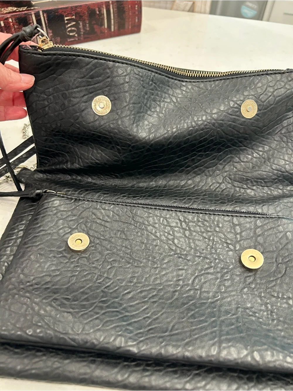 Black Textured Crossbody Bag with Chain Strap